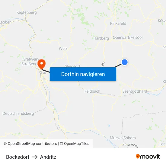 Bocksdorf to Andritz map