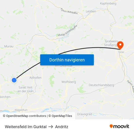 Weitensfeld Im Gurktal to Andritz map