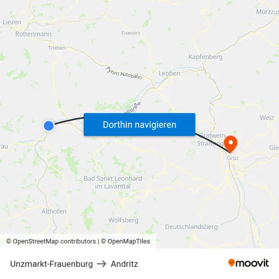 Unzmarkt-Frauenburg to Andritz map