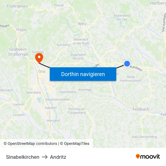 Sinabelkirchen to Andritz map