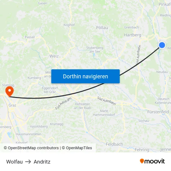 Wolfau to Andritz map