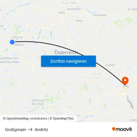 Großgmain to Andritz map