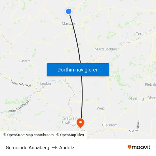 Gemeinde Annaberg to Andritz map