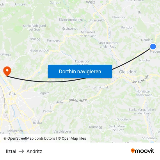 Ilztal to Andritz map