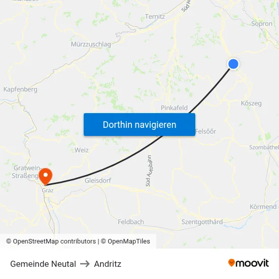 Gemeinde Neutal to Andritz map