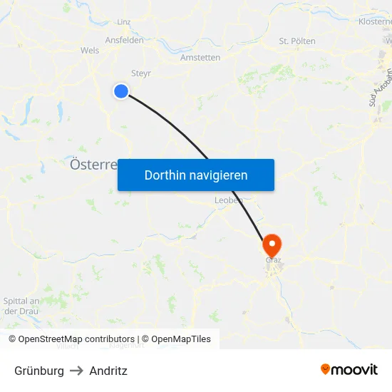 Grünburg to Andritz map