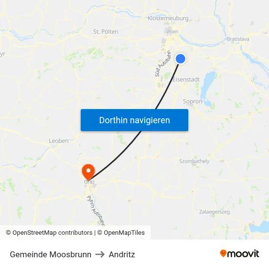 Gemeinde Moosbrunn to Andritz map