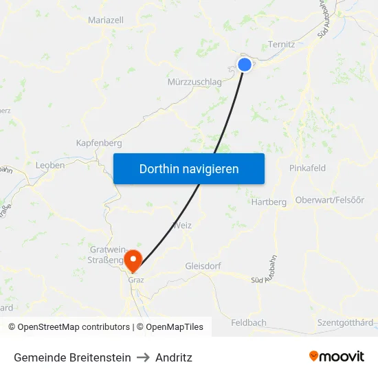 Gemeinde Breitenstein to Andritz map