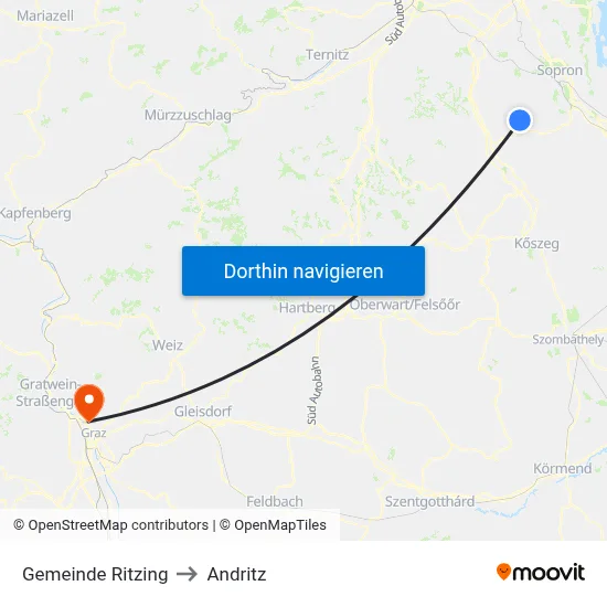 Gemeinde Ritzing to Andritz map