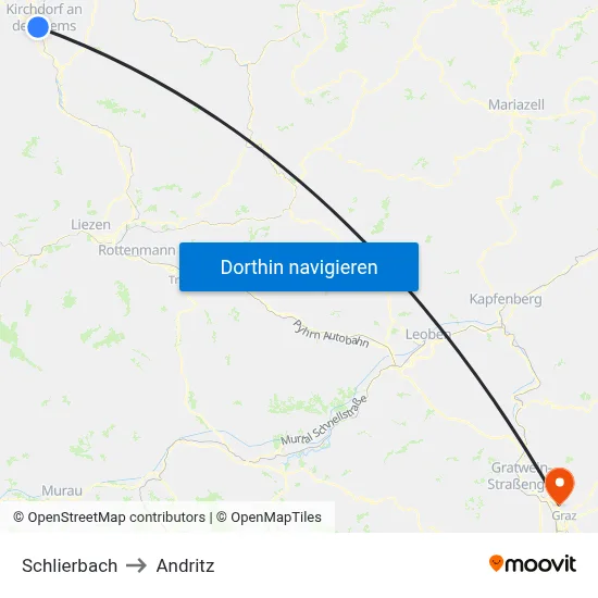 Schlierbach to Andritz map