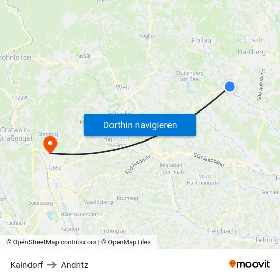 Kaindorf to Andritz map