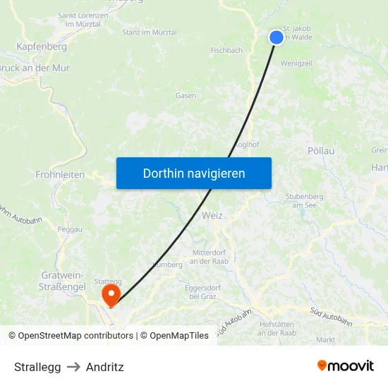 Strallegg to Andritz map