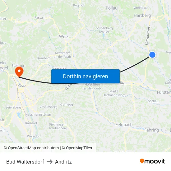 Bad Waltersdorf to Andritz map