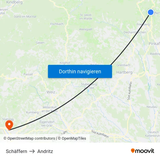 Schäffern to Andritz map