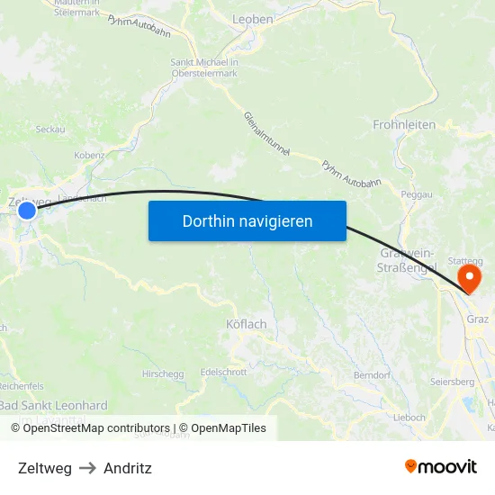 Zeltweg to Andritz map