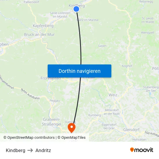 Kindberg to Andritz map