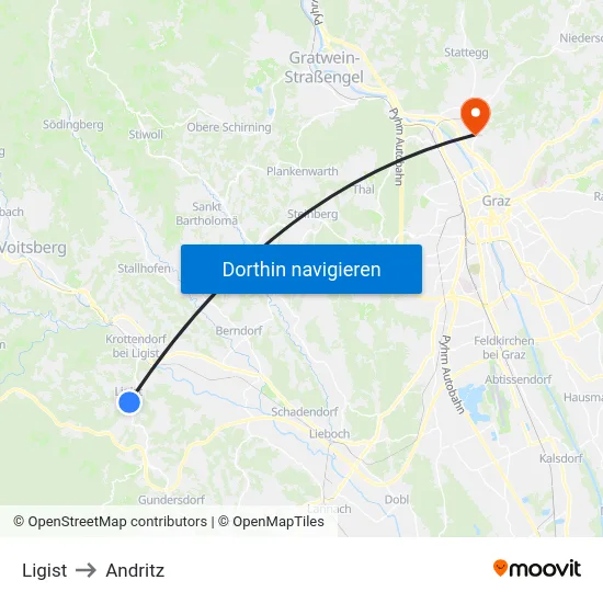 Ligist to Andritz map