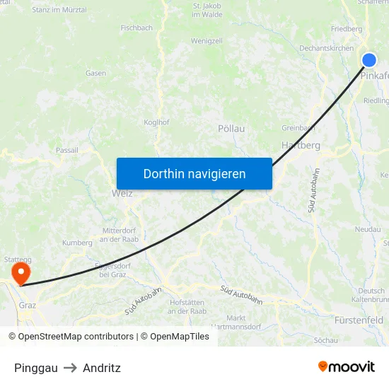 Pinggau to Andritz map