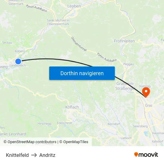 Knittelfeld to Andritz map