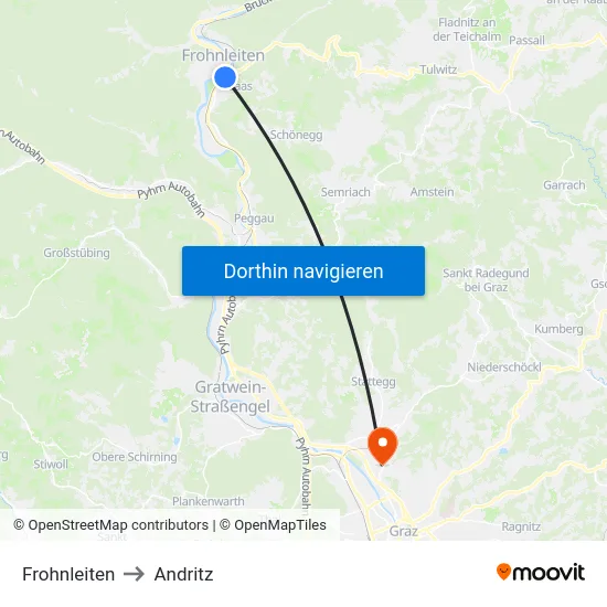 Frohnleiten to Andritz map