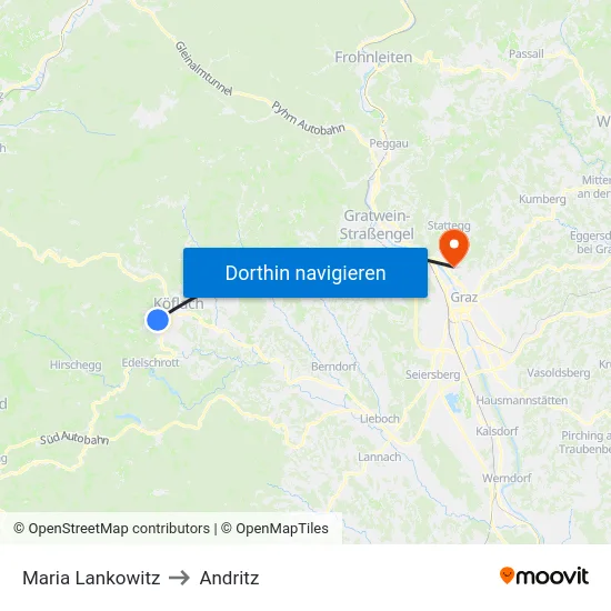 Maria Lankowitz to Andritz map