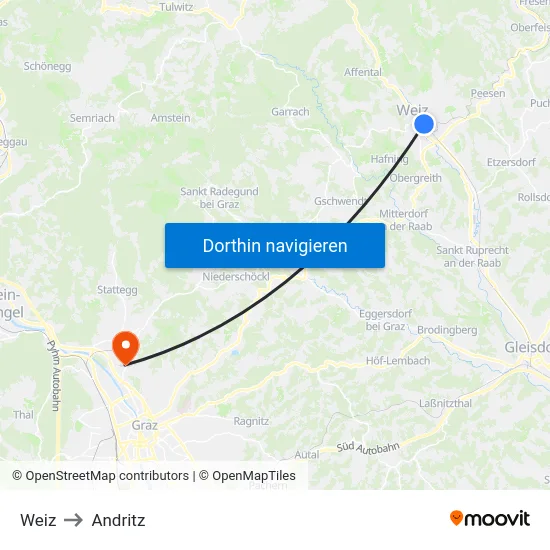 Weiz to Andritz map