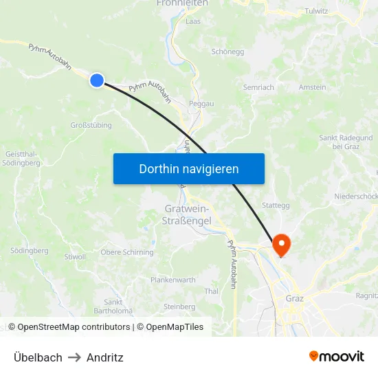 Übelbach to Andritz map