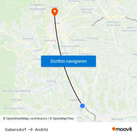 Gabersdorf to Andritz map