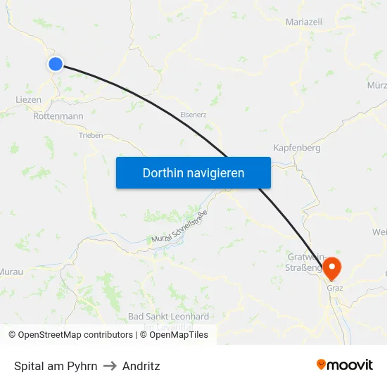 Spital am Pyhrn to Andritz map