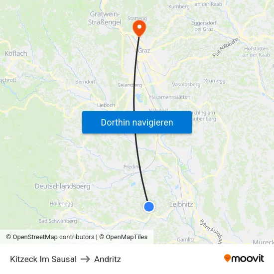 Kitzeck Im Sausal to Andritz map
