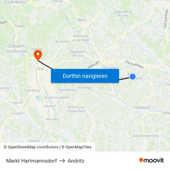 Markt Hartmannsdorf to Andritz map