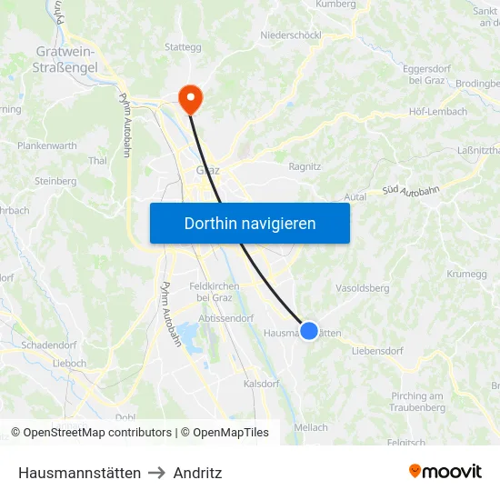 Hausmannstätten to Andritz map