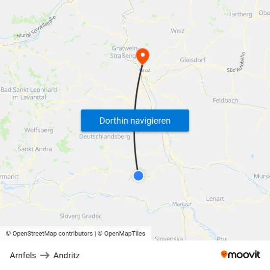 Arnfels to Andritz map