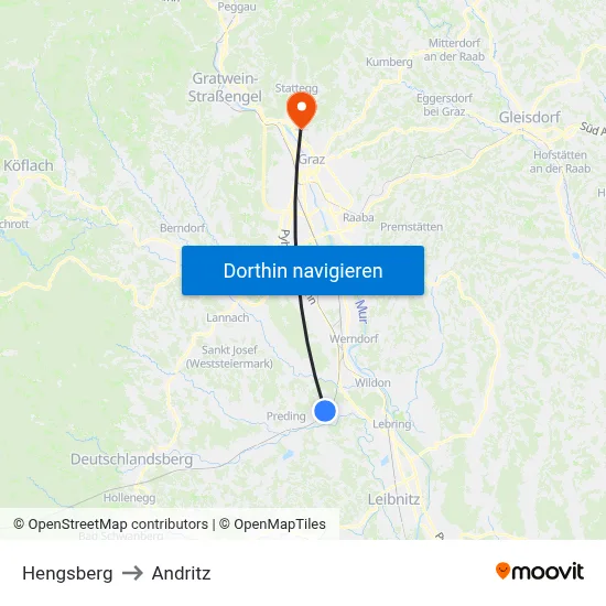 Hengsberg to Andritz map