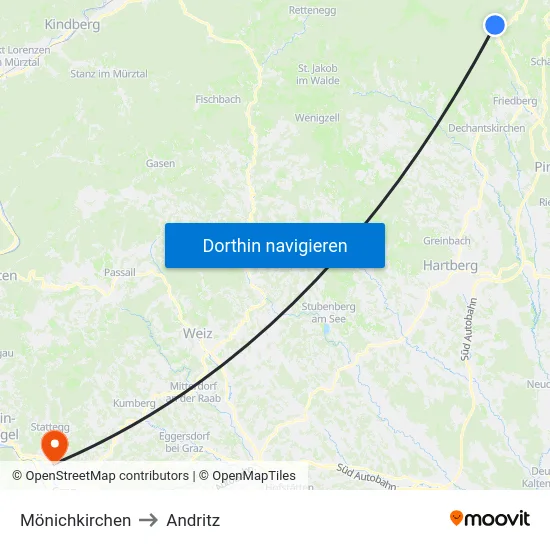Mönichkirchen to Andritz map