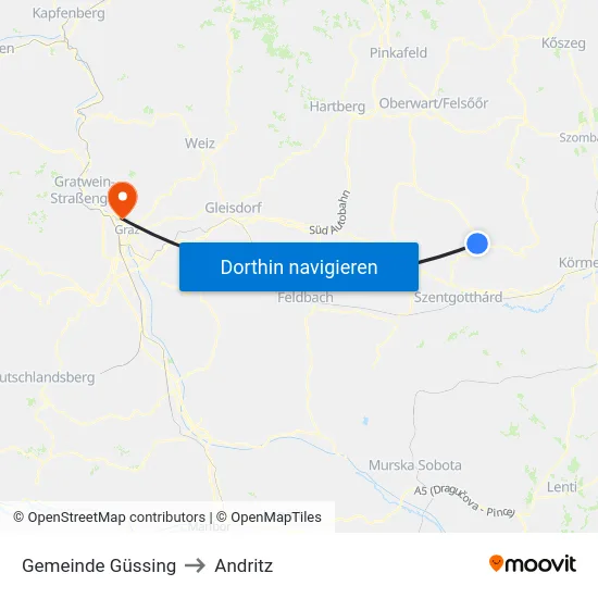Gemeinde Güssing to Andritz map