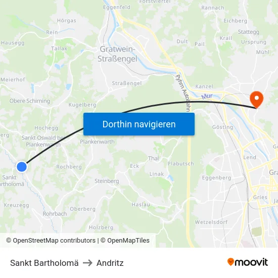 Sankt Bartholomä to Andritz map