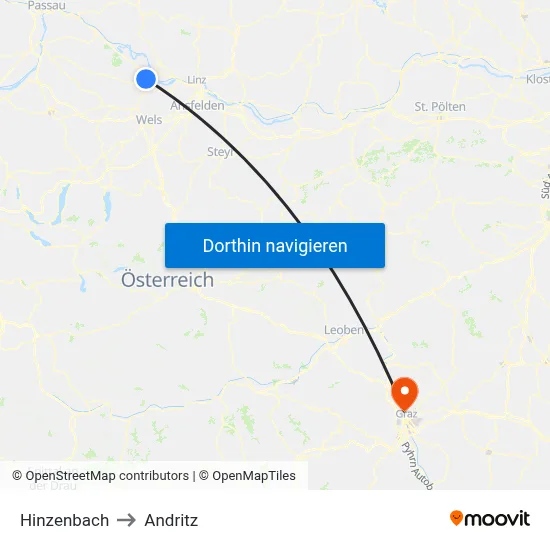 Hinzenbach to Andritz map