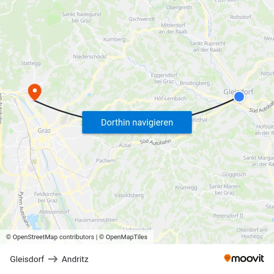 Gleisdorf to Andritz map