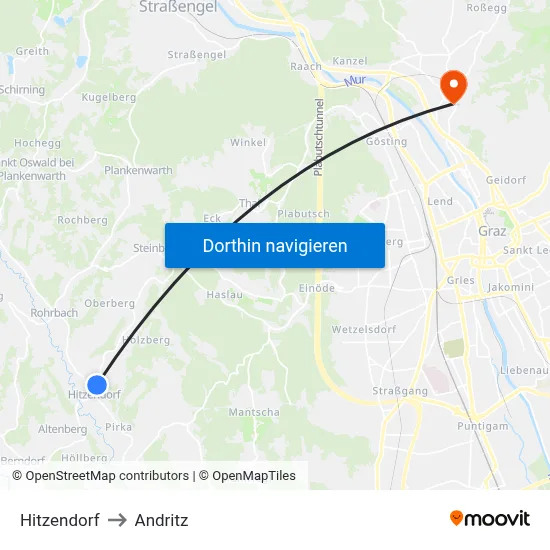 Hitzendorf to Andritz map