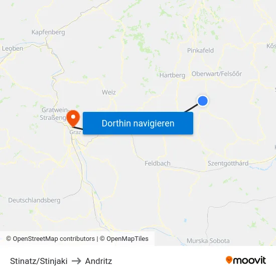 Stinatz/Stinjaki to Andritz map
