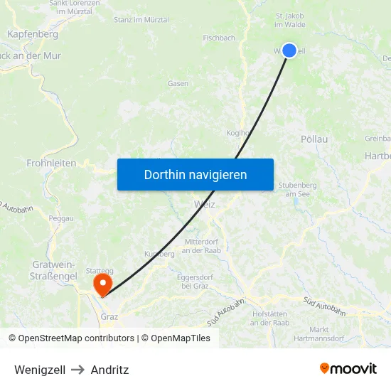 Wenigzell to Andritz map