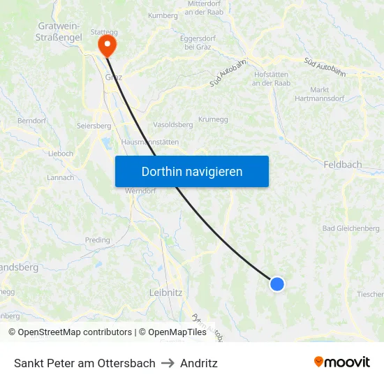 Sankt Peter am Ottersbach to Andritz map