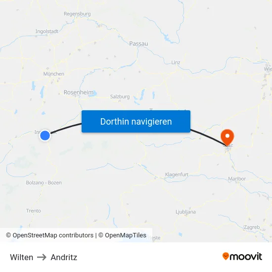 Wilten to Andritz map
