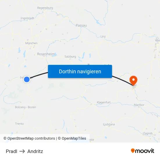 Pradl to Andritz map