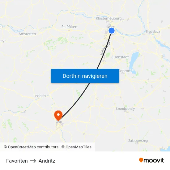 Favoriten to Andritz map
