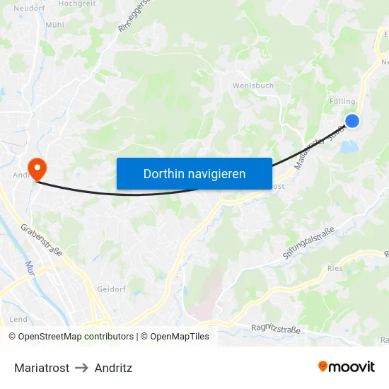 Mariatrost to Andritz map