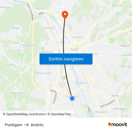 Puntigam to Andritz map