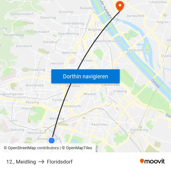 12., Meidling to Floridsdorf map