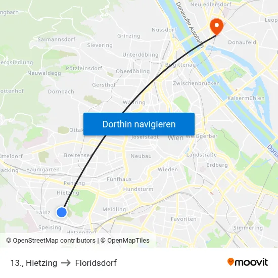 13., Hietzing to Floridsdorf map